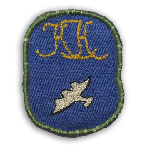 Lottamerkit kuvailtuina: Ilmavalvontalotan merkki, jossa on harmaa lentokone sinisellä pohjalla