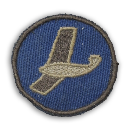 Lottamerkit kuvailtuina: Ilmavalvontalotan merkki, jossa on harmaa lentokone sinisellä pohjalla