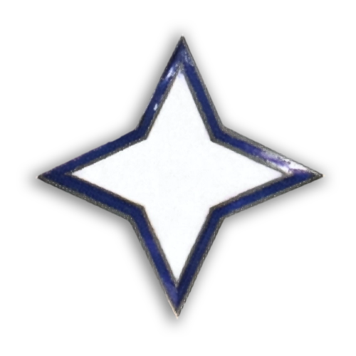 Lottamerkit kuvailtuna: Valkoiseksi emaloitu kurssitähti, jossa siniset reunukset