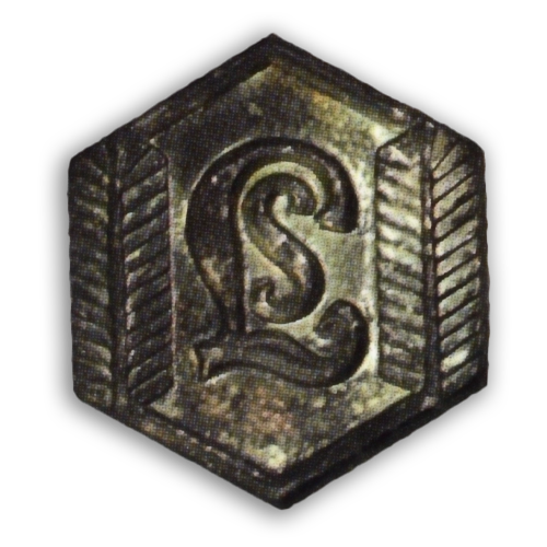 Lottamerkit kuvailtuna: pikkulottien hopeinen hiihto- ja kävelymerkki, jossa havukoristelu reunoilla ja keskellä kirjaimet LS