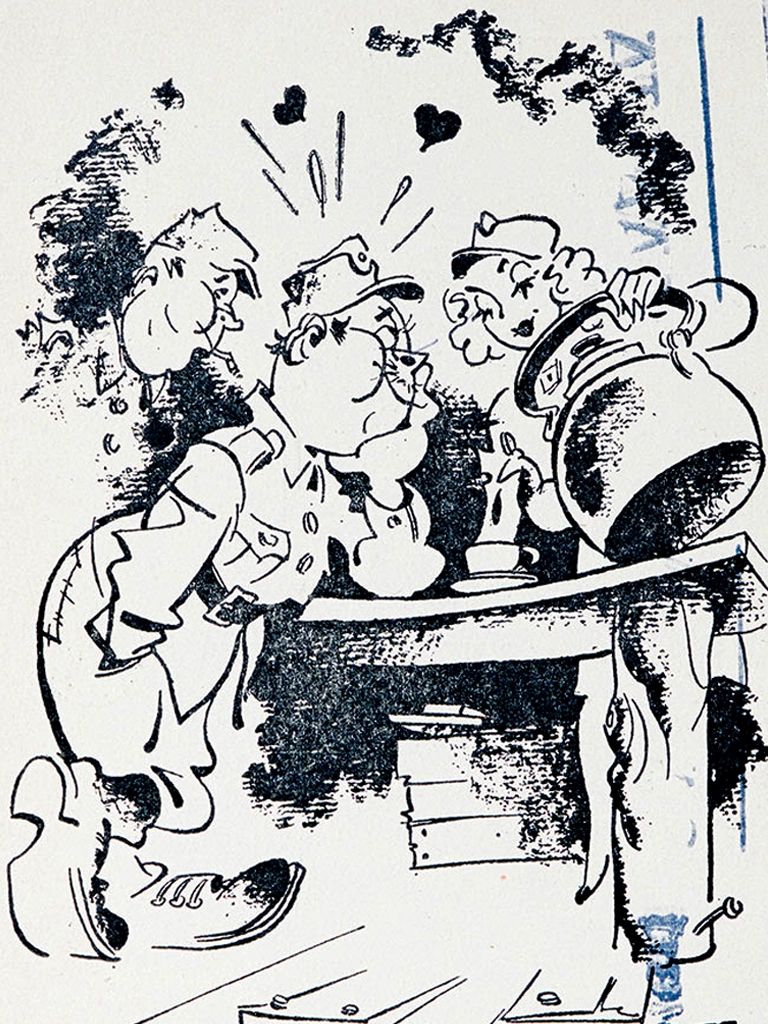 Kanttinissa työskentelevä unelmalotta saa osakseen ihailua sota-ajan postikortissa.