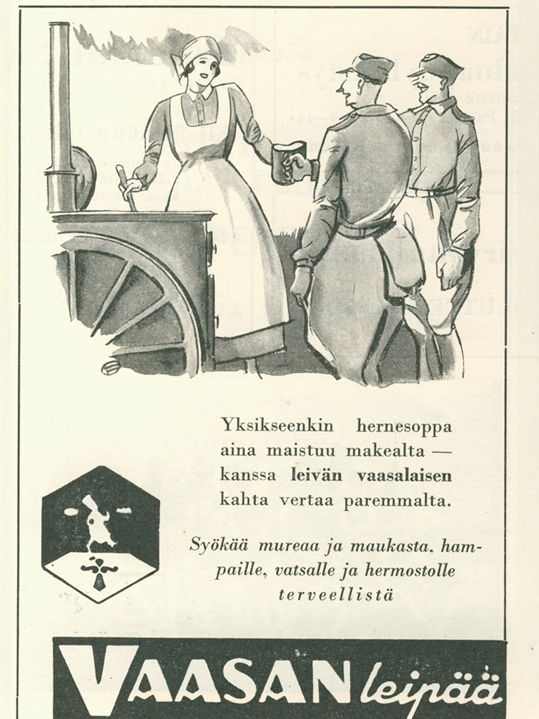 Nuori muonituslotta Vaasan leivän mainoksessa.